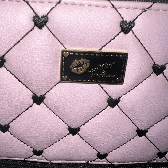 NWT Luv Betsey by Betsey Johnson Pink Quilted Backpack with Black Hearts - Picture 9 of 12